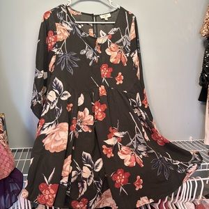 Umgee Floral Tunic Top Mini Dress Women’s S/M Flared Sleeves Boho Fall Style